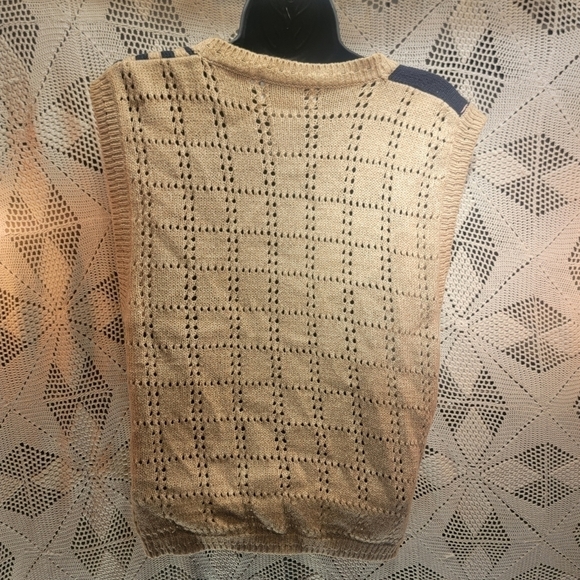 Jantzen classics large embroidered by hand tan and navy blue button up vest - Picture 12 of 15